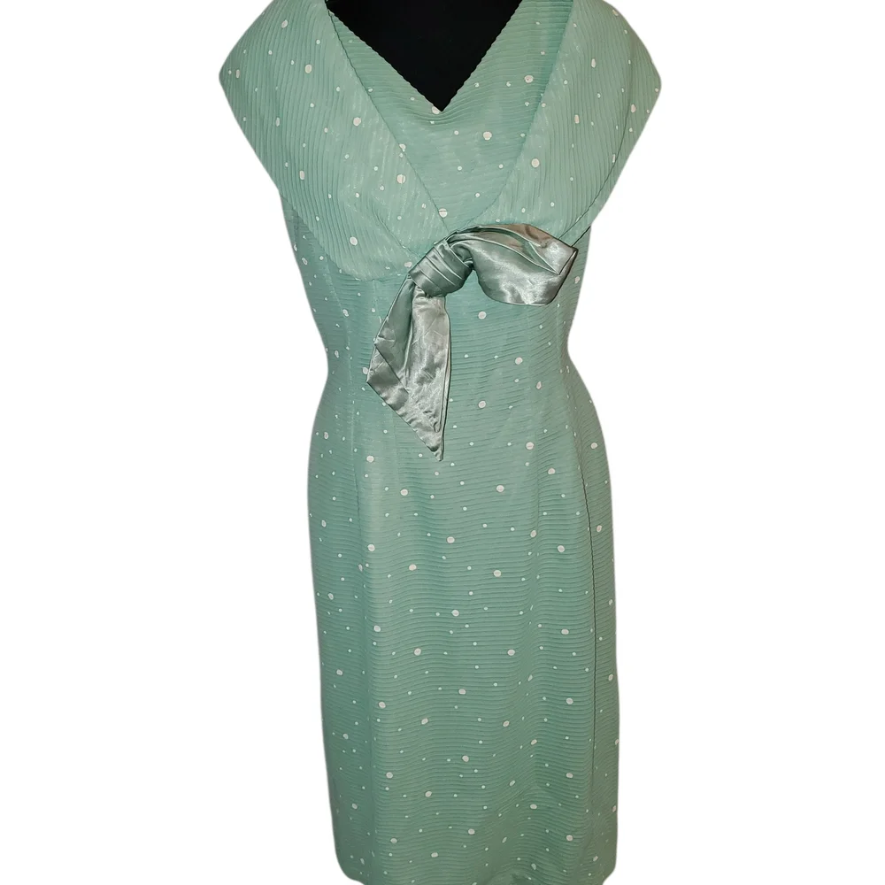 Chic Seafoam Green vintage size 18 Polka Dot Midi Dress - Picture 12 of 12
